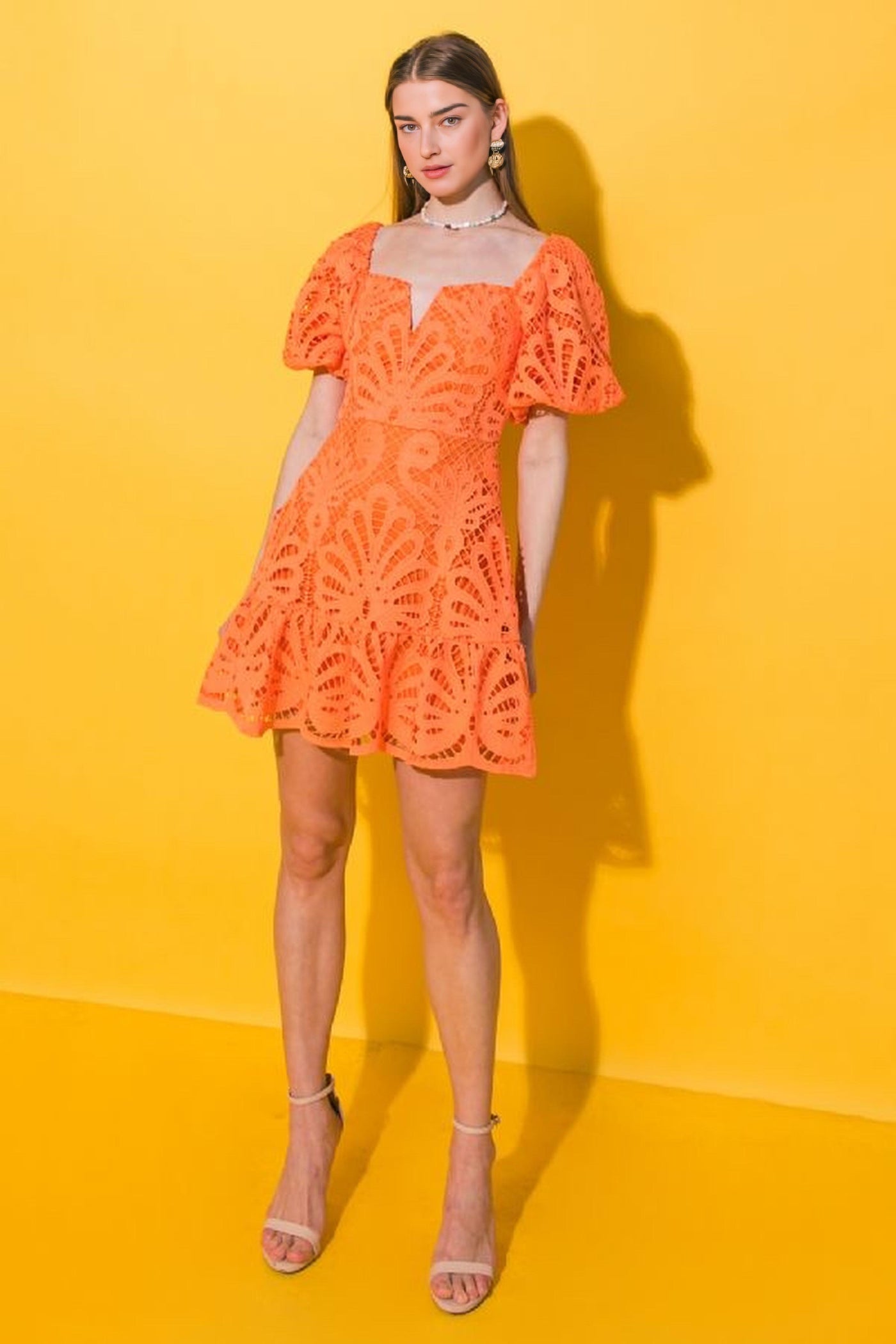 ORANGE LACE MINI DRESS ORANGE LACE MINI DRESS
